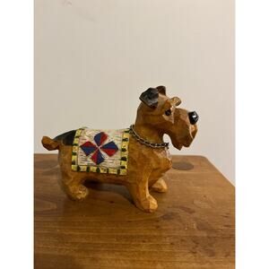 Schnauzer Dog Figurine Vintage 
5 3/4 x 4 1/2”with Chain and Blanket
